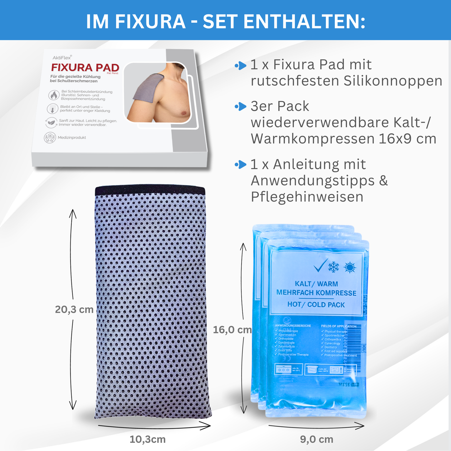 FIXURA PAD® inkl 3x Coolpack Für gezielte Kühlung bei Schulterschmerzen